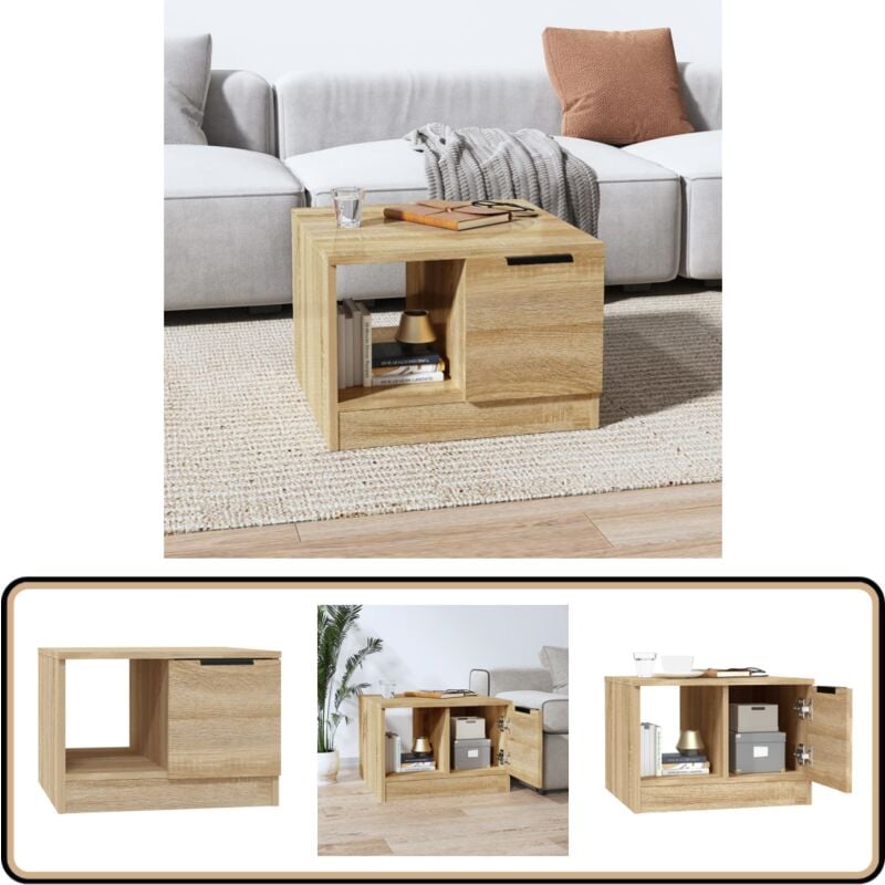 Table basse chêne sonoma 50x50x36 cm bois d'ingénierie - Table Basse - Meuble Salon - Table D'appoint - Rangement Intérieur - Design Élégant