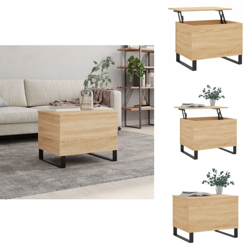 Table basse Chêne sonoma 60x44,5x45 cm Bois d'ingénierie - Table Basse - Meuble Salon - Table D'appoint - Table Relevage - Rangement Caché
