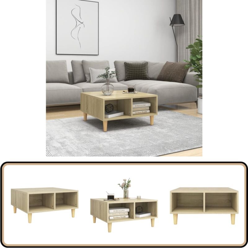 Table basse chêne sonoma 60x60x30 cm bois d'ingénierie - Table Basse - Meuble Salon - Style Scandinave - Table D'appoint - Rangement Intérieur