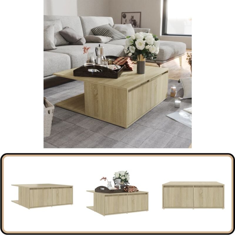 Table basse chêne sonoma 80x80x31 cm bois d'ingénierie - Table Basse - Meuble Salon - Table D'appoint - Table En Bois - Table Chêne Sonoma