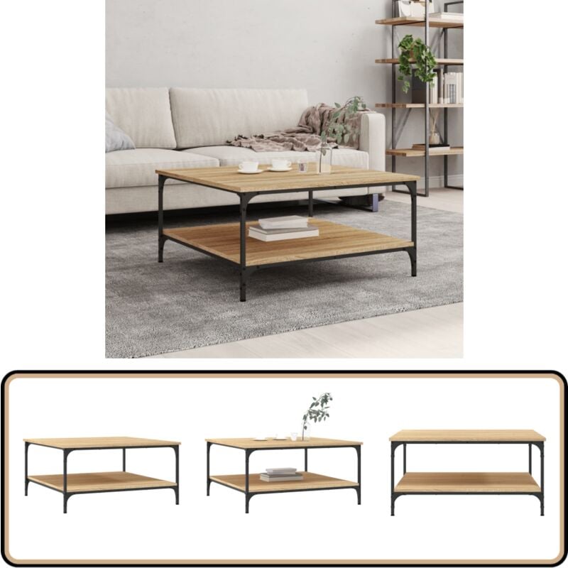 Table basse chêne sonoma 80x80x40 cm bois d'ingénierie - Table Basse - Meuble Salon - Table D'appoint - Table Ronde - Design Moderne
