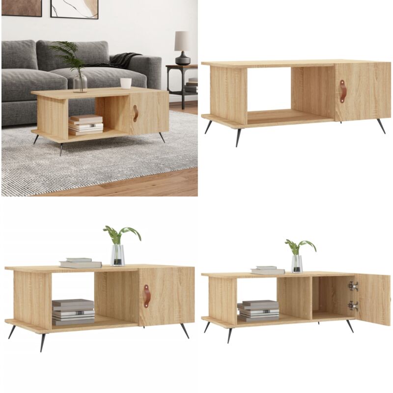 Table basse chêne sonoma 90x50x40 cm bois d'ingénierie - Table Basse - Meuble Salon - Table D'appoint - Table Design - Table Ronde - Home & Living