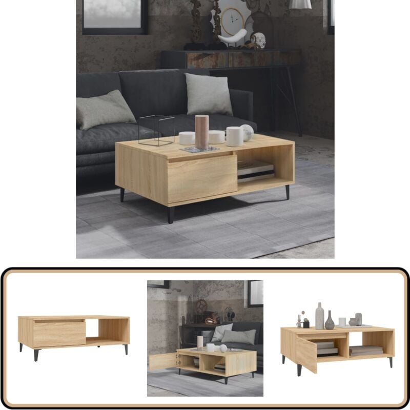 Table basse chêne sonoma 90x60x35 cm bois d'ingénierie - Table Basse - Table D'appoint - Meubles De Salon - Mobilier Contemporain - Table Ronde
