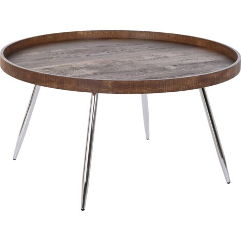 Table basse chic bois et argent pour salon moderne - Marron effet boisé avec touches argentées
