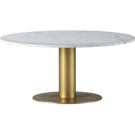Table basse chic Doré/Blanc pour salon élégant - Marbre blanc avec touches dorées