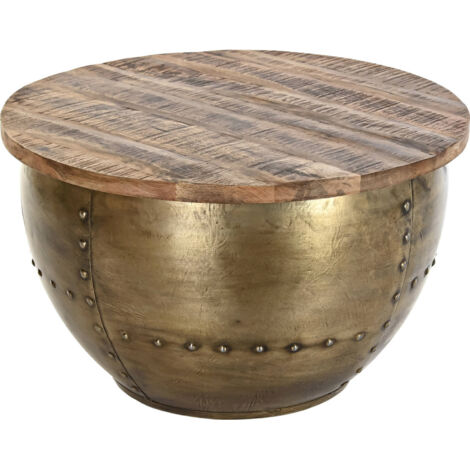 Table basse chic en métal doré et bois exotique - Doré brun chaud et raffiné