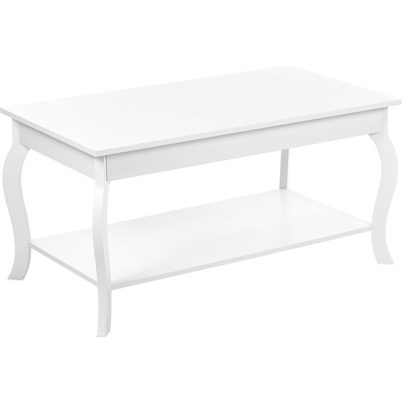 Table Basse Classique Blanche en mdf avec Etagère 101 x 55 cm pour Salon Hartford