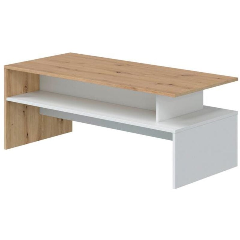 Pegane - Table basse coloris blanc artic, chêne nordique - longueur 108 x hauteur 43 x profondeur 50 cm