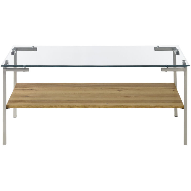 Pegane - Table basse coloris chêne en verre / bois - Longueur 110 x hauteur 46 x profondeur 60 cm
