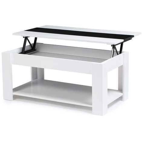 Table basse contemporaine GEORGIA plateau relevable bois blanc et noir