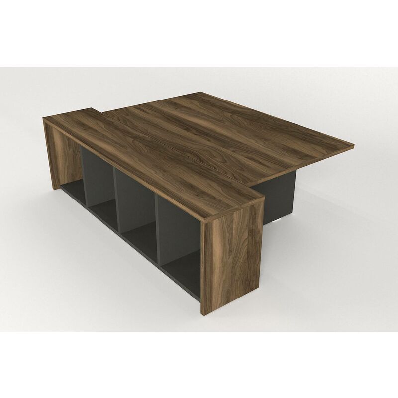 table basse convertible avec rangement briand bois foncé et anthracite - bois / gris