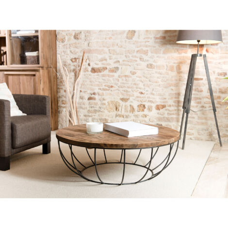 Table basse coque noire 100x100 cm en teck recyclé - APPOLINE