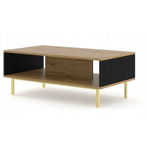 Table basse couleur chêne artisan 90x60x45 RAVI B FILET Pied Cadré or