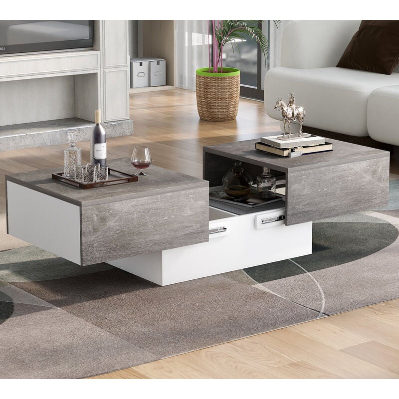 Modernluxe - Table basse extensible avec coffre de rangement - table coulissante - Gris
