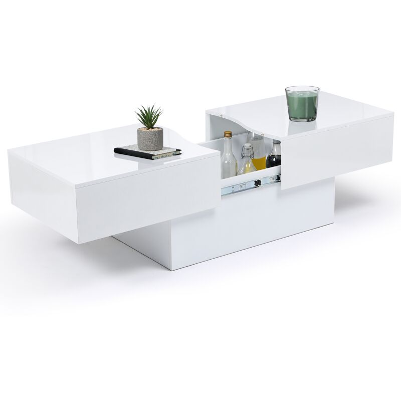 Idmarket - Table basse coulissante rectangulaire marta bois blanc