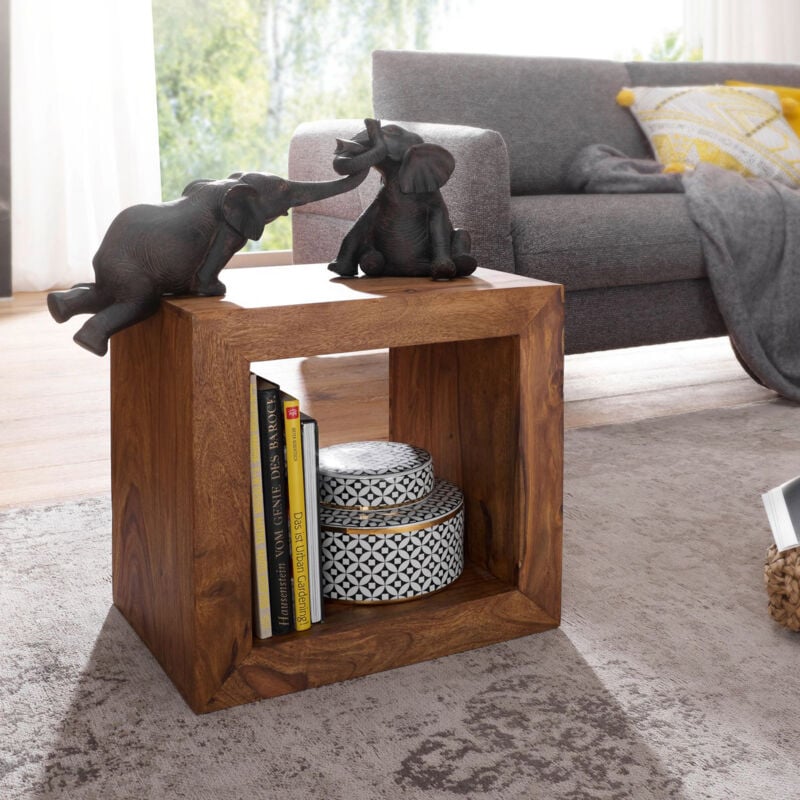 13casa - Table basse cube 44x44 cm en bois de sheesham massif