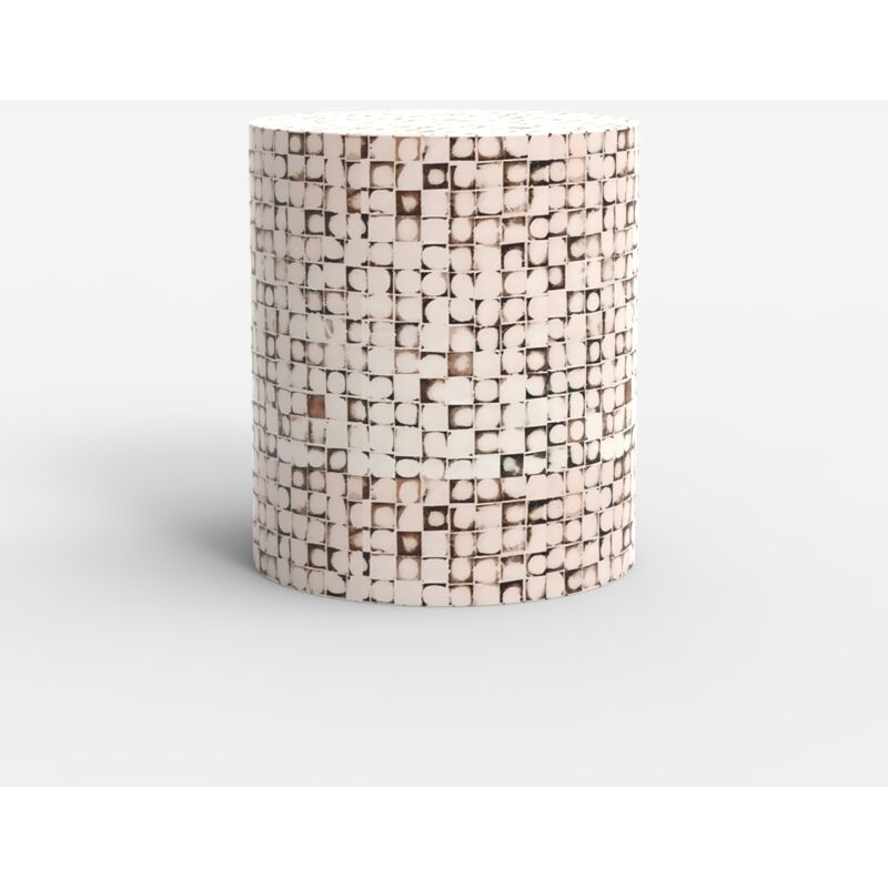 Table basse en bois incrusté salon contemporain effet mosaïque Hadi - Blanc Table basse en bois incrusté salon contemporain effet mosaïque Hadi - Blanc