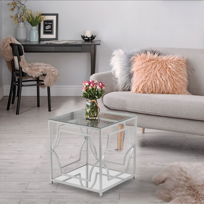 Cotecosy - Table basse d'appoint Artefact en Verre Transparent et pieds Argent