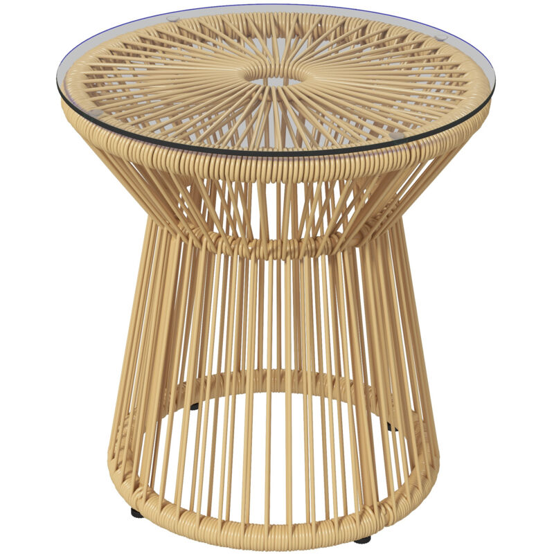 Outsunny - Table basse d'appoint de jardin style cosy ø 40 cm plateau verre résine filaire beige