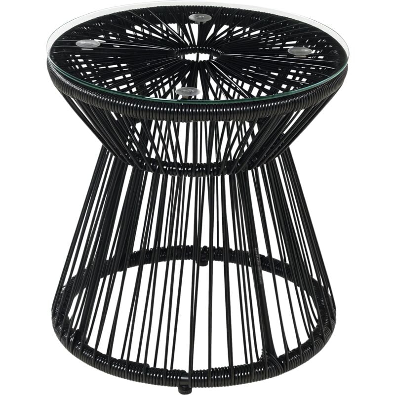 Outsunny - Table basse d'appoint de jardin style cosy ø 40 cm plateau verre résine filaire noir