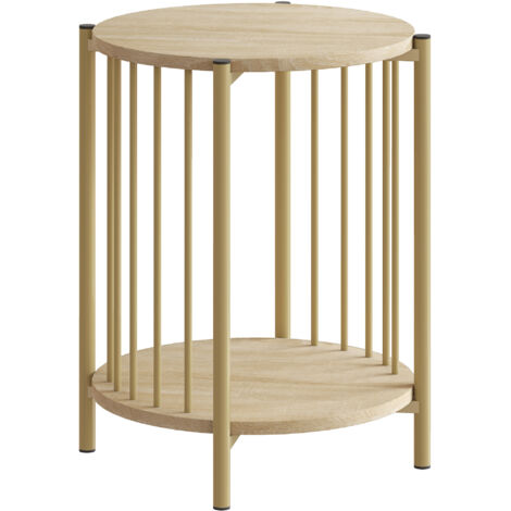 Table basse d'appoint design YARA effet bois naturel et or