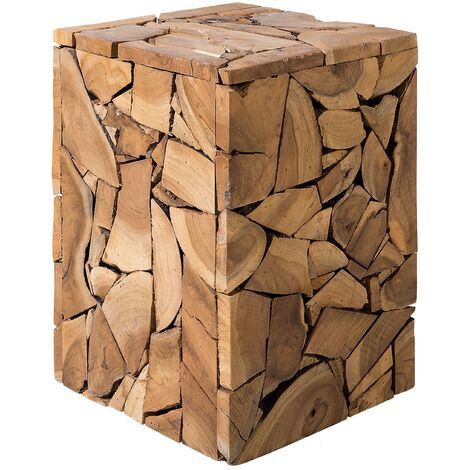Table Basse d'Appoint en Forme de Cube en Bois de Teck Massif Ultra Durable Très Décorative pour Salon Rustique ou Boho Bohème Beliani - Bois clair