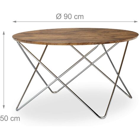 Table basse d’appoint ronde pieds croisés diamètre 90 cm bois et métal - Bois