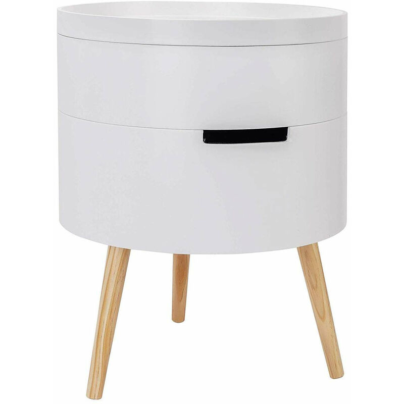 Table basse de chevet design ronde avec espace de rangement blanc