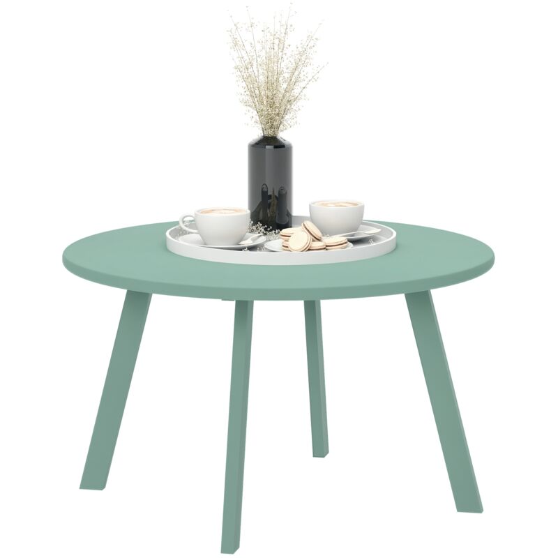 Table basse de jardin d'appoint style nordique Ø 70 x 42H cm métal époxy vert d'eau