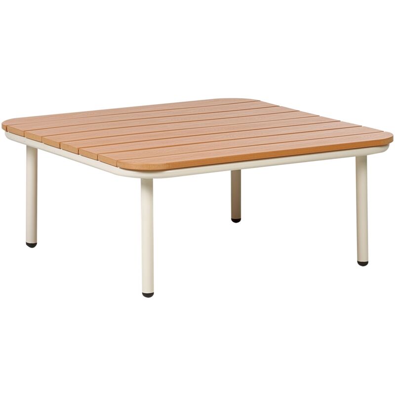 Table Basse de Jardin en Bois Synthétique 74 x 74 cm Structure en Métal Plateau à Lattes Bois Clair Senise