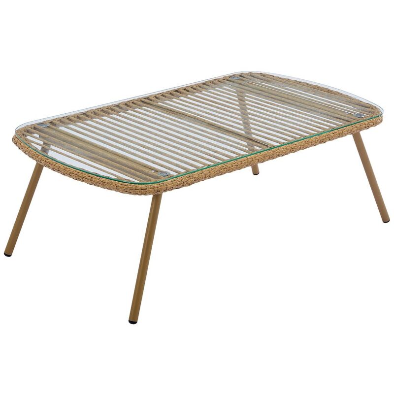 Vente-unique - Table basse de jardin en résine tressée - Naturel clair - lousini de mylia