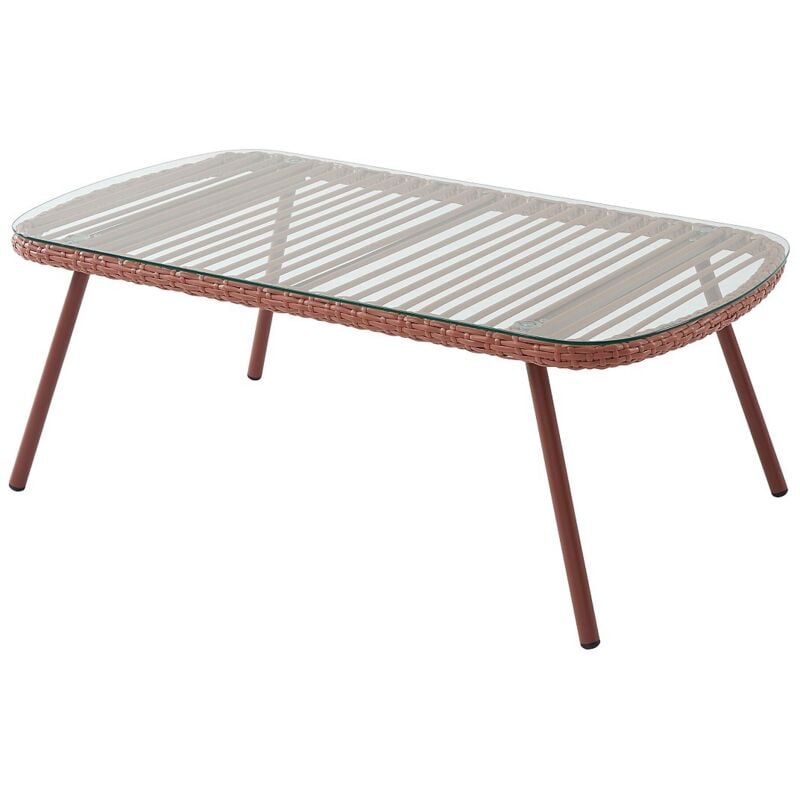 Vente-unique - Table basse de jardin en résine tressée - Terracotta - lousini de mylia