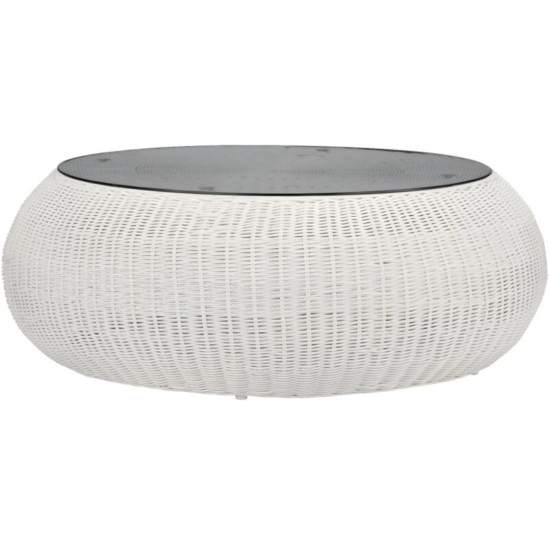Vente-unique - Table basse de jardin en résine tressée ivoire - whiteheaven de mylia
