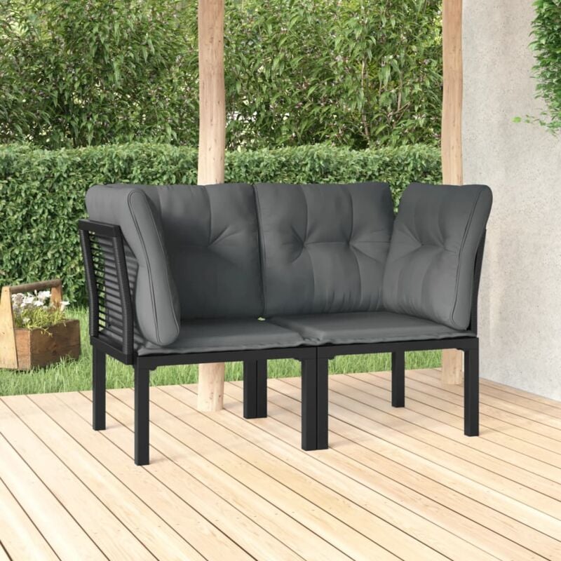 Chaises d'angle de jardin avec coussins 2 pcs noir/gris - Vidaxl