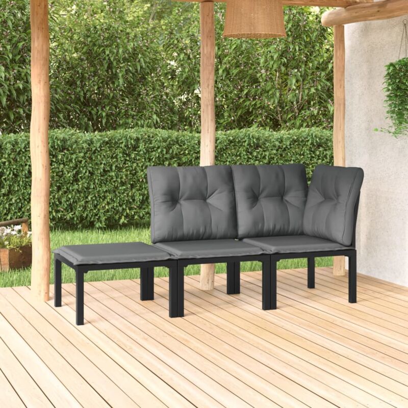 Salon de jardin 3 pcs noir et gris résine tressée Vidaxl