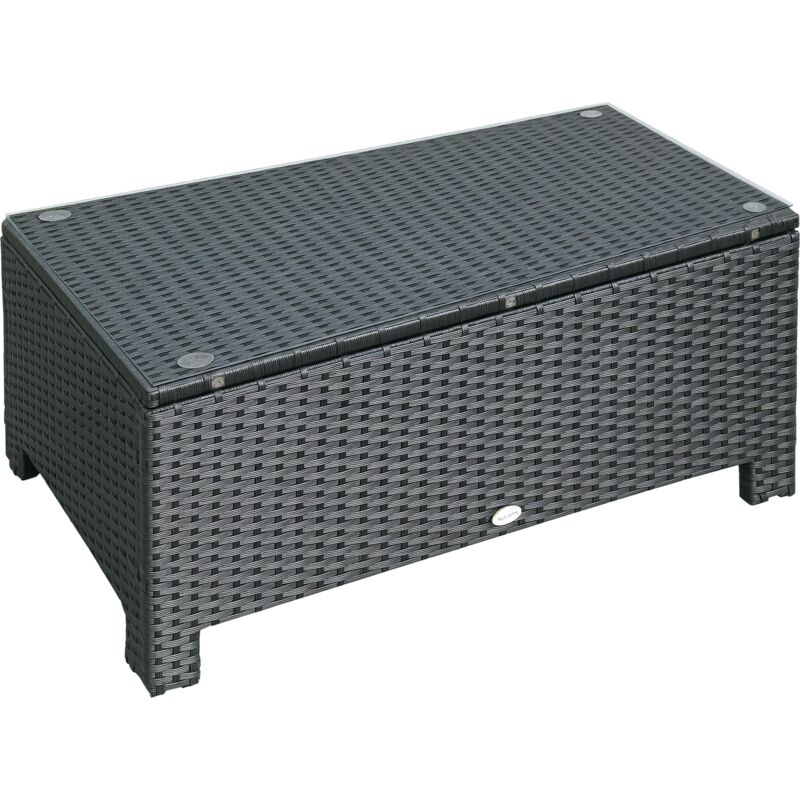 Outsunny - Table basse de jardin plateau verre trempé 5 mm rotin tressé 85 x 50 x 39cm Max. 50 kg noir