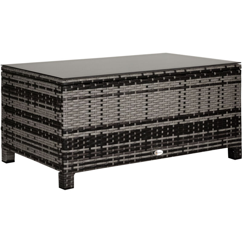 Outsunny - Table basse de jardin plateau verre trempé 5 mm rotin tressé 85 x 50 x 39 cm Max. 70 Kg gris