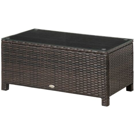Table Basse de Jardin Plateau Verre trempé 5 mm rotin tressé 85 x 50 x 39cm Max. 50 kg Marron