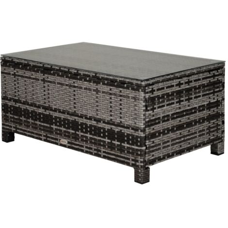 Table Basse de Jardin Plateau Verre trempé 5 mm rotin tressé 85 x 50 x 39cm Max. 70 kg gris