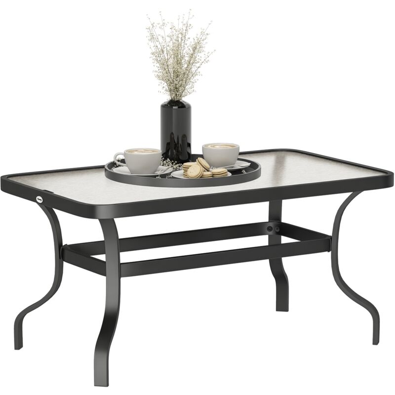 Table basse de jardin rectangulaire dim. 95 x 55 x 46 cm métal noir plateau verre trempé texturé