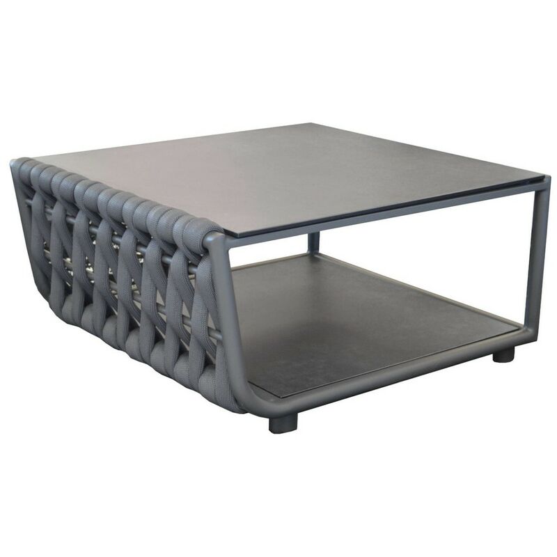 Proloisirs - Table basse de jardin rectangulaire Hug alu tresse/veree+ceramique - anthracite