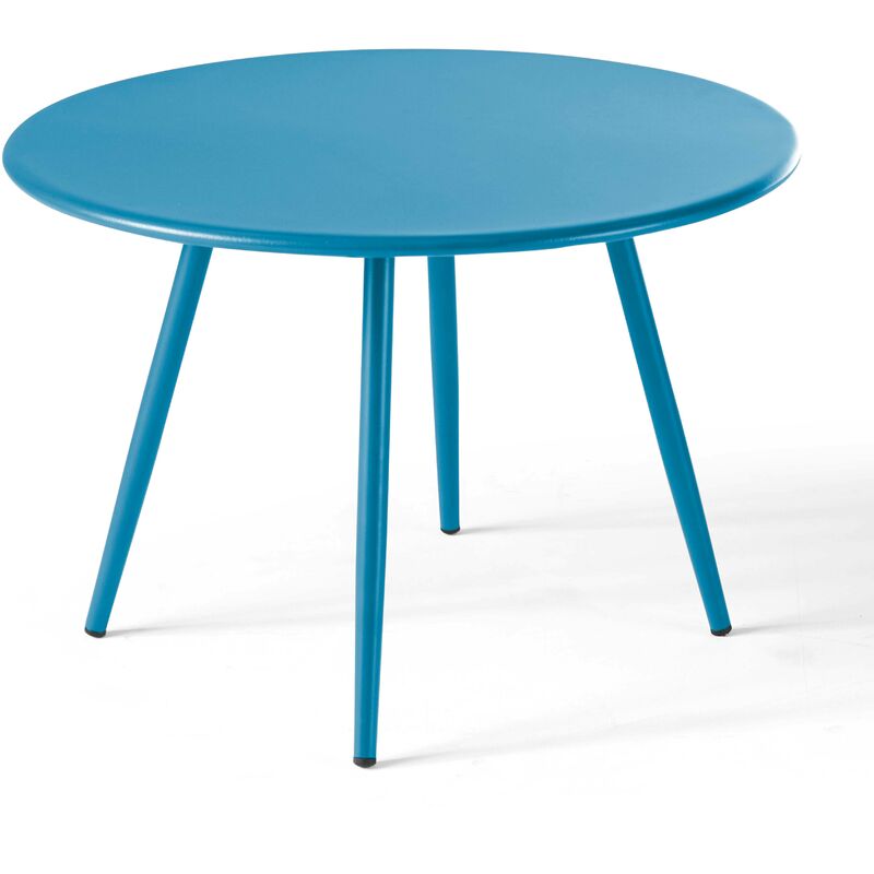 Table basse de jardin ronde en métal bleu pacific 50 cm - Palavas - Bleu Pacific