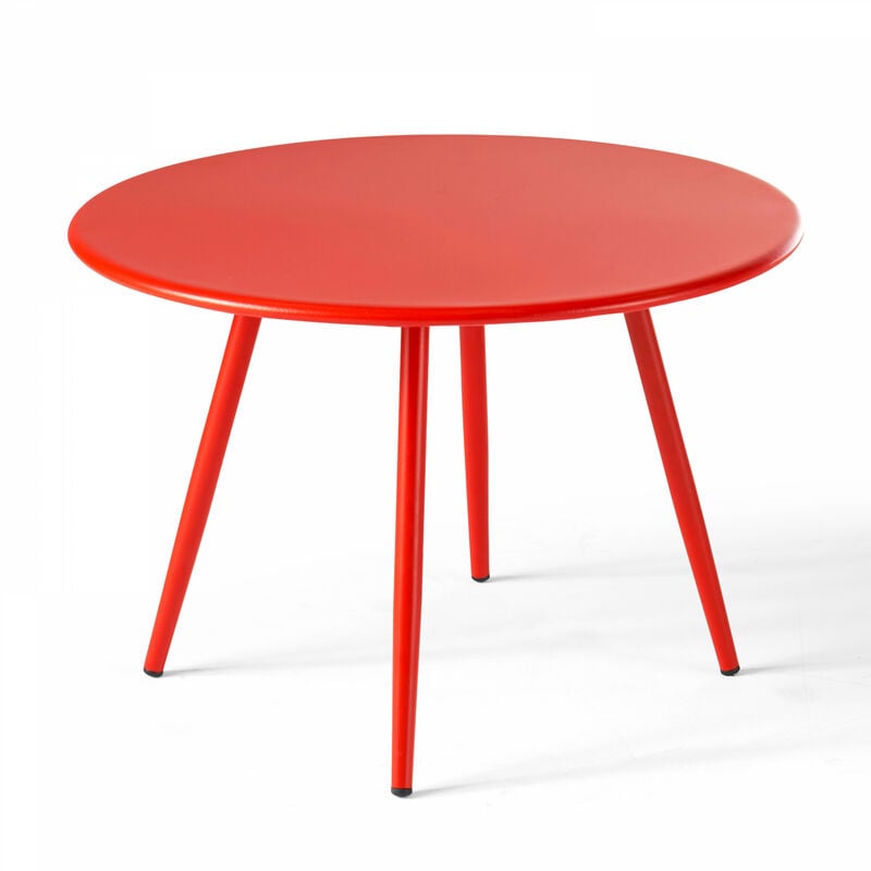 Table basse de jardin ronde en métal rouge 50 cm - Palavas - Rouge