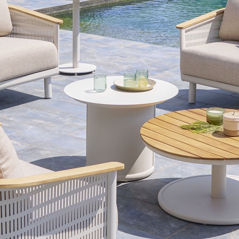 Table basse de jardin ronde Olimio avoine 68 x 50cm en aluminium - Hespéride