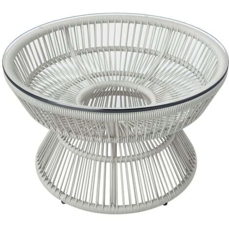 Table basse de jardin ronde, table d'appoint en résine aspect rotin et plateau verre trempé Ø 60 x 37H cm