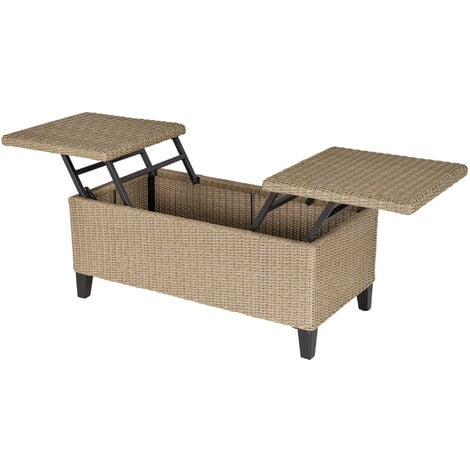 Table basse de jardin style cosy chic - table basse relevable - métal époxy résine tressée imitation rotin beige