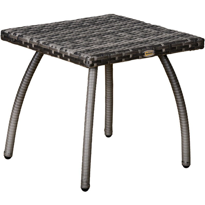 Table basse de jardin style cosy chic table d'appoint métal époxy résine tressée imitation rotin gris - Gris