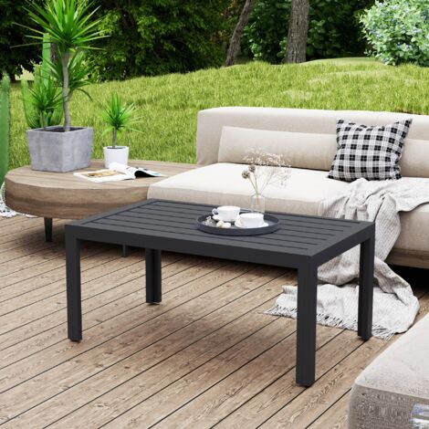 Table basse de jardin table d'appoint de patio rectangulaire. cadre en acier. plateau à lattes. 101.5 x 61 x 46 cm. gris