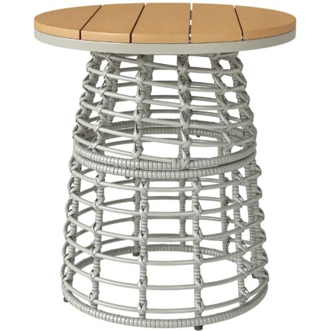 Table basse de jardin table d'appoint extérieur résine aspect rotin métal gris
