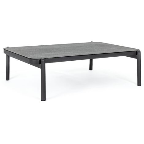 Table basse de jardin Ø50xH50cm + Plateau verre 5mm Acier et fil tressé